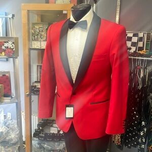 Frederico Leone Red with Black Shawl tuxedo jacket new size medium slim fit